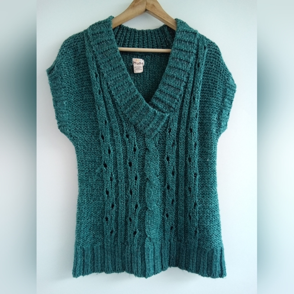 Mudd Teal Cable Knit V-Neck Sweater Vest - Size Large